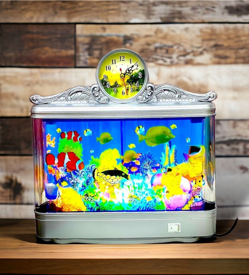 Fish Aquarium Decorative Lamp With Clock,Aquarium Lights Motion Lamp Night Light with Moving Fish,Gift for Kids Fake Fish Tank Mini Aquarium,Artificial Tropical Fish Decorative